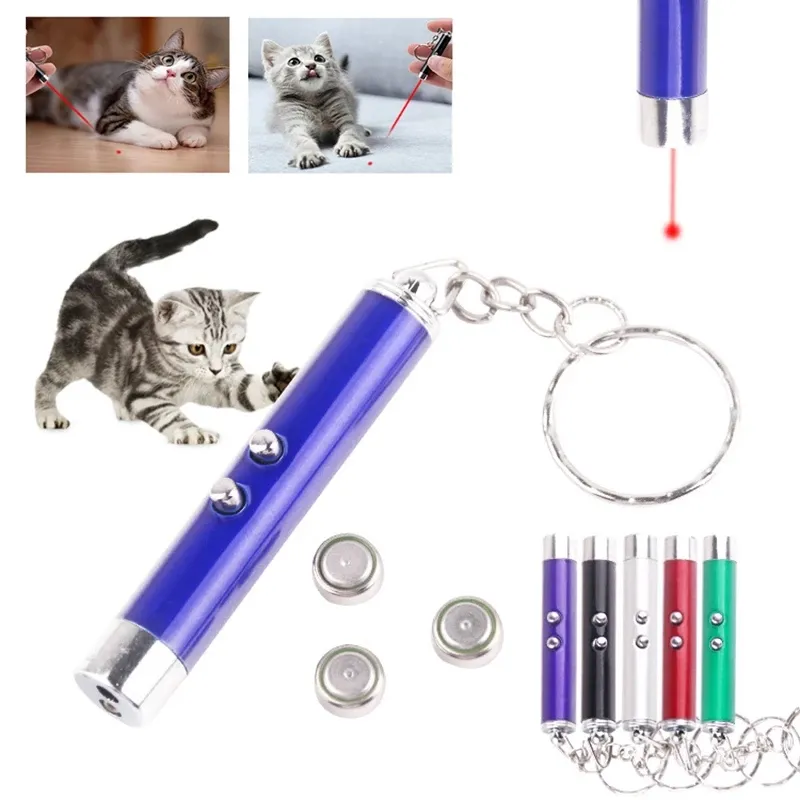 Cat Stick Toys Red Laser Pleint Pen Ring مع LED LED LED إظهار إظهار أشعة تحت الحمر