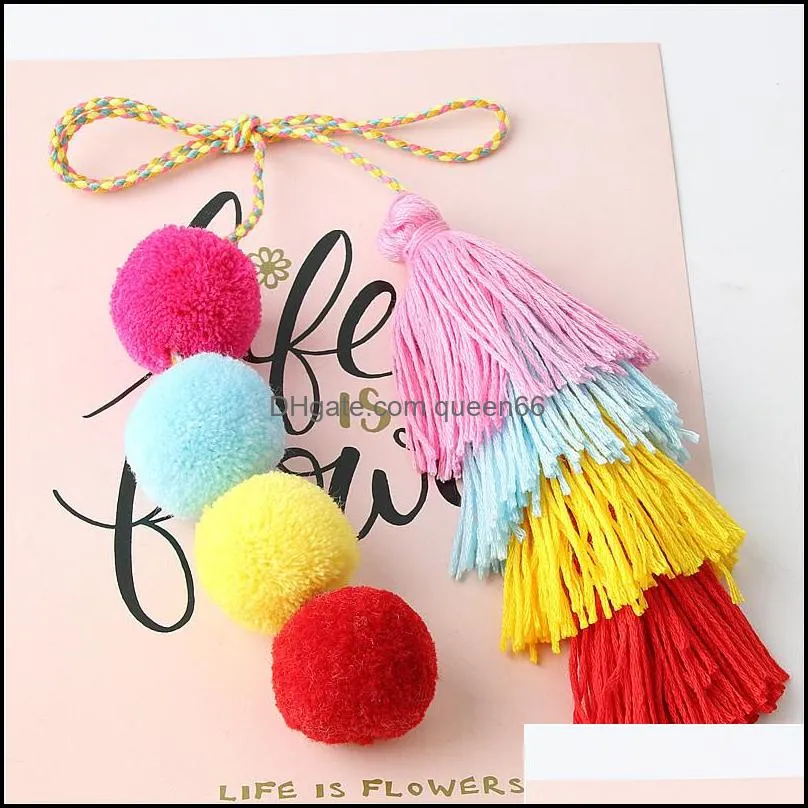 cute pompom tassel accessories keychain boho bag charm pendant keyring for women purse handbag decor y439z