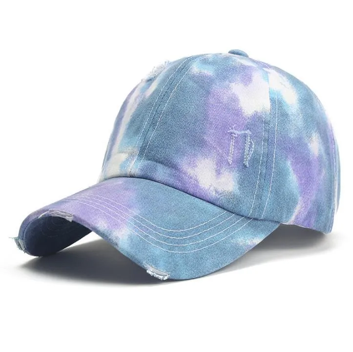 Ponytail Baseball Caps Washed Hat Summer Trucker Pony Visor Cap Cross Criss Tie dyed Party Hats 7styles SN6266
