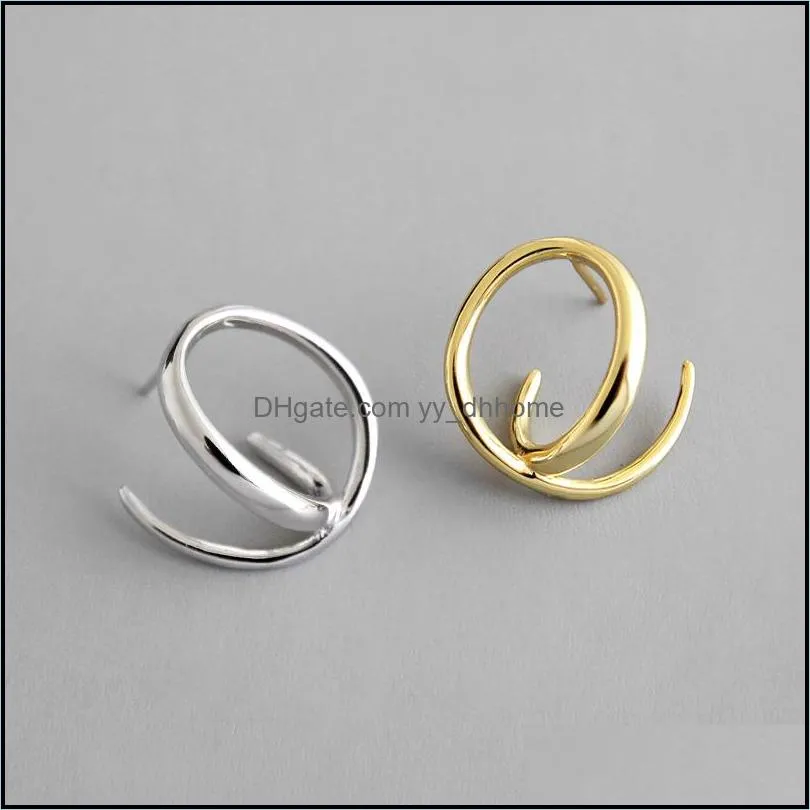 Pure 925 Sterling Silver Stud Earring Brinco Korean Style Irregular Geometric Lines Earrings for Women Fine Jewelry YME542