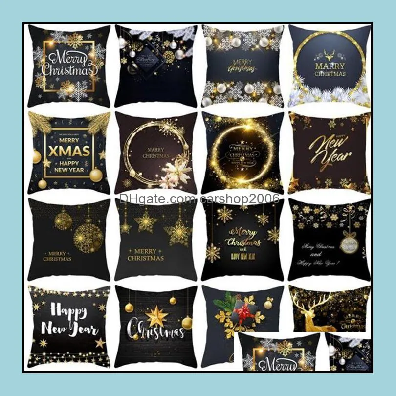 Pillow Case Bedding Supplies Home Textiles Garden Ll Taoup Gold Black Snowflake Merry Christmas Pillowcase Xmas Decor For Dhfsf