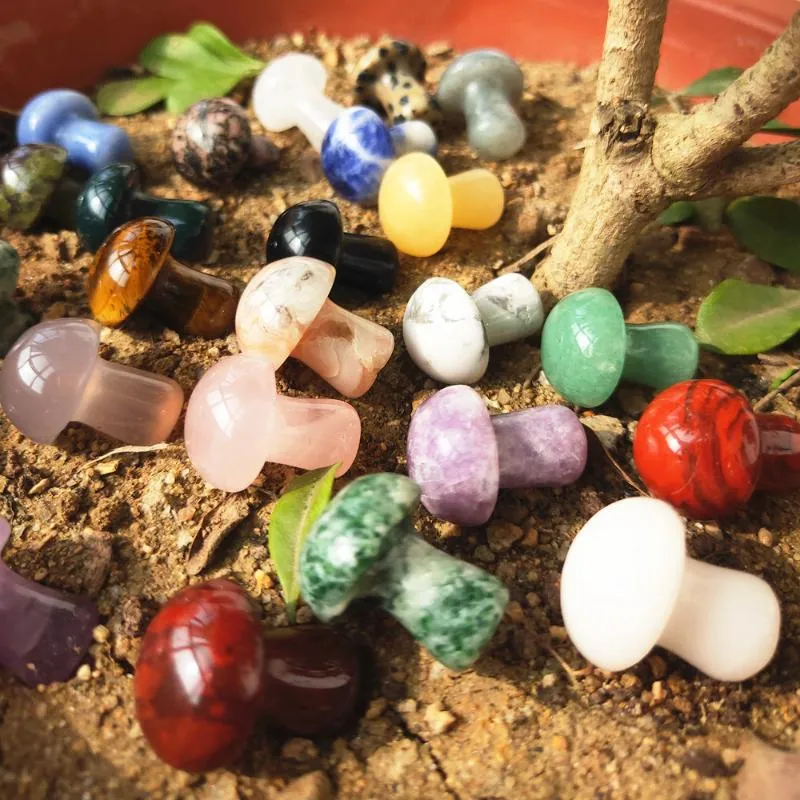 Decorative Objects & Figurines 20pcs Small All Kinds Of Gemstone Mushrooms Natural Rose Quartz Agate Crystal Buttom Mushroom HealingDecorati
