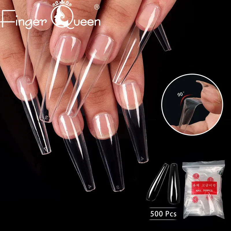 500 pc's Set Coffin Shape Long Fake Press on Nails Tip Volledige hoes benodigdheden voor professionals valse kunstaccessoires diy geschenken 220716