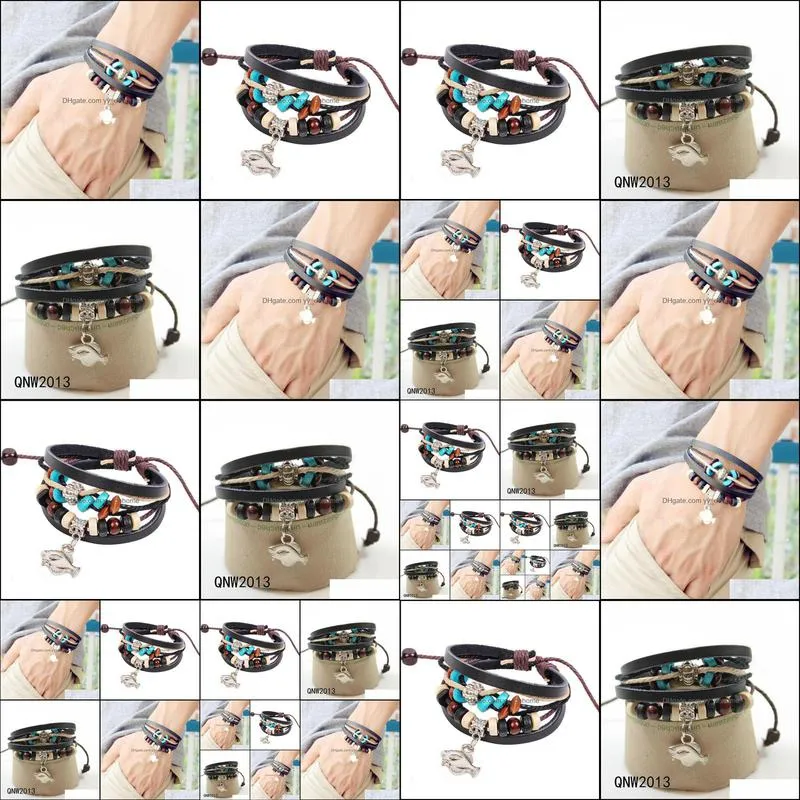 leather bracelet hot jewelry bracelet for women men fish pattern charm infinity bracelet yydhhome