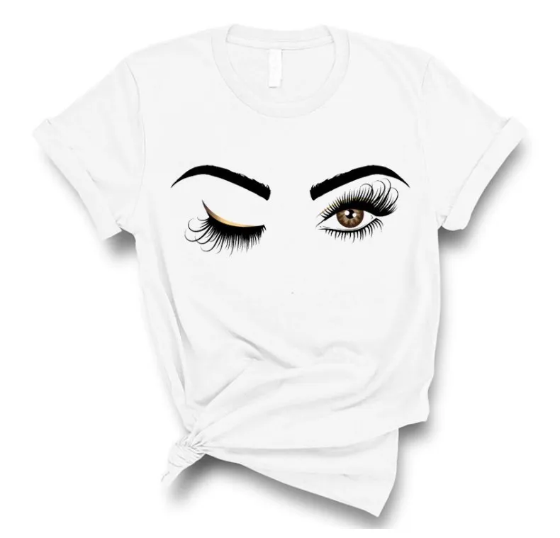 Women Eyelash Pink Art T Shirt Girl Camiseta Maquillaje Koszulki Makeup Hipster Graphic Tshirt Female Tumblr T-shirt