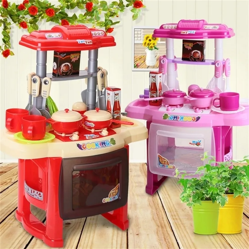 set of kitchen children toys kitchen big kitchen cooking color simulation play educational toy for baby girl LJ201211