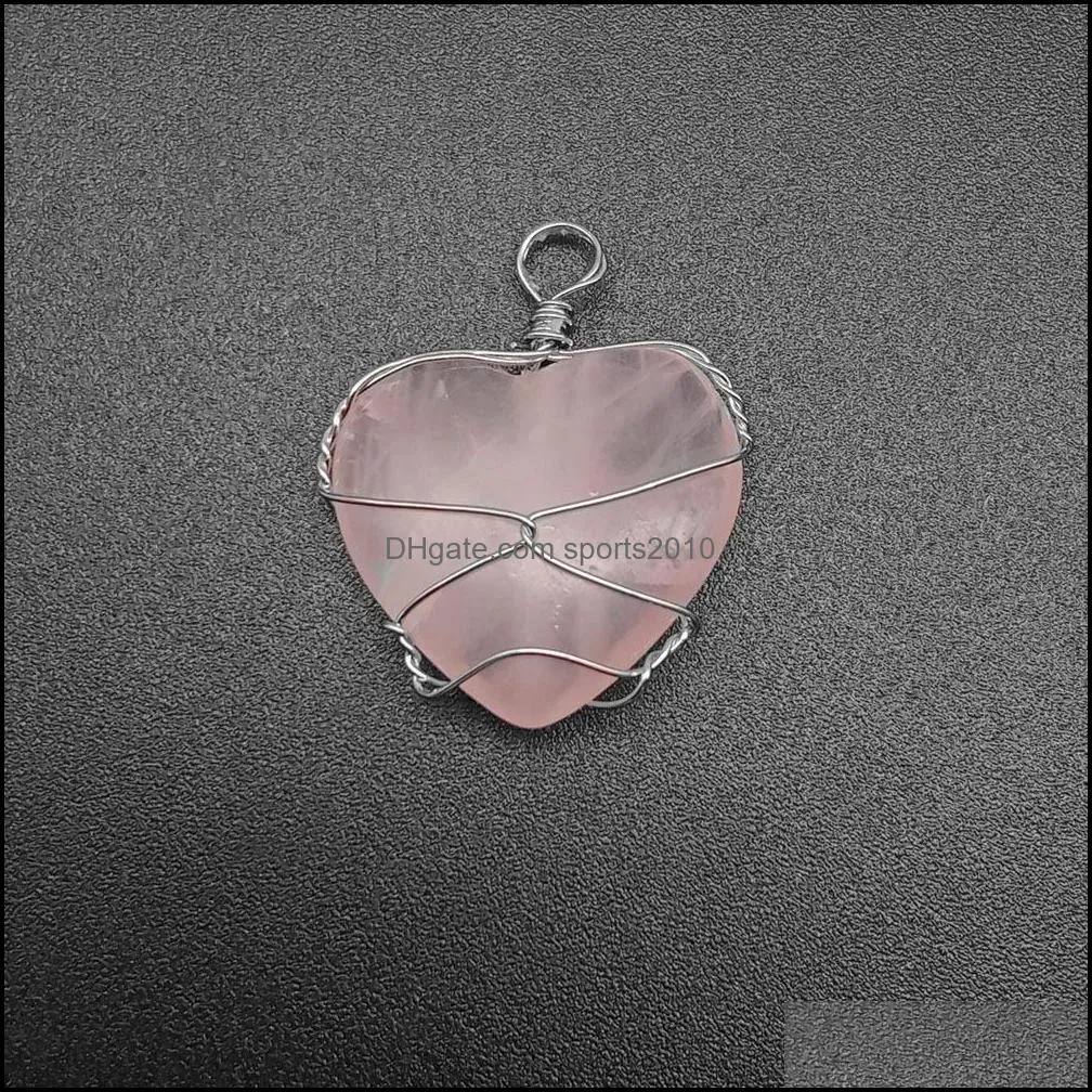 natural crystal love heart shape stone charms amethyst rose quartz pendants for jewelry accessories making sports2010