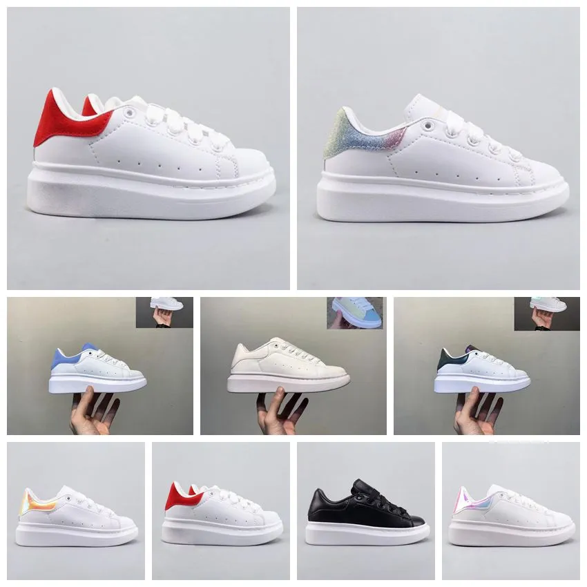 Youth Kids Fashion Shoes White Red Black Dream Blue Single Strap outsized Sneaker Rubber Sole Soft Calfskin Leather Lace-up Trainers Patchouli Sports footwear 26-35