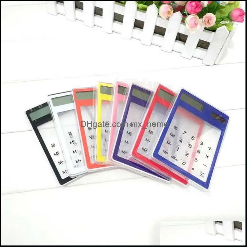 Digit Touch Screen Ultra slim Transparent Solar Calculator Stationery Clear Scientific Calculator Student School Office free shipping