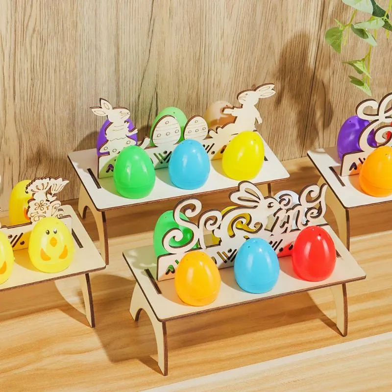 Party Decoration Ornament Happy Easter DIY Crafts Wooden Egg Stand Shelves Hold Rack