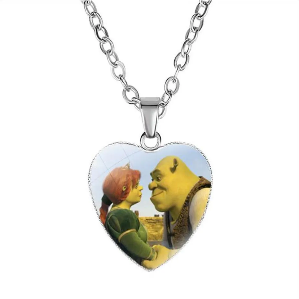 Shrek Heart Pendant Necklace Glass Cabochon Jewelry Gifts Couple Choker Necklace for Women Fashion Friendship Necklaces GC953257z