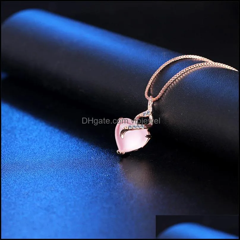 rose quartz necklace for women natural hibiscus stone pendant necklace female clavicle chain rose gold heart pink crystals necklaces vipjewel