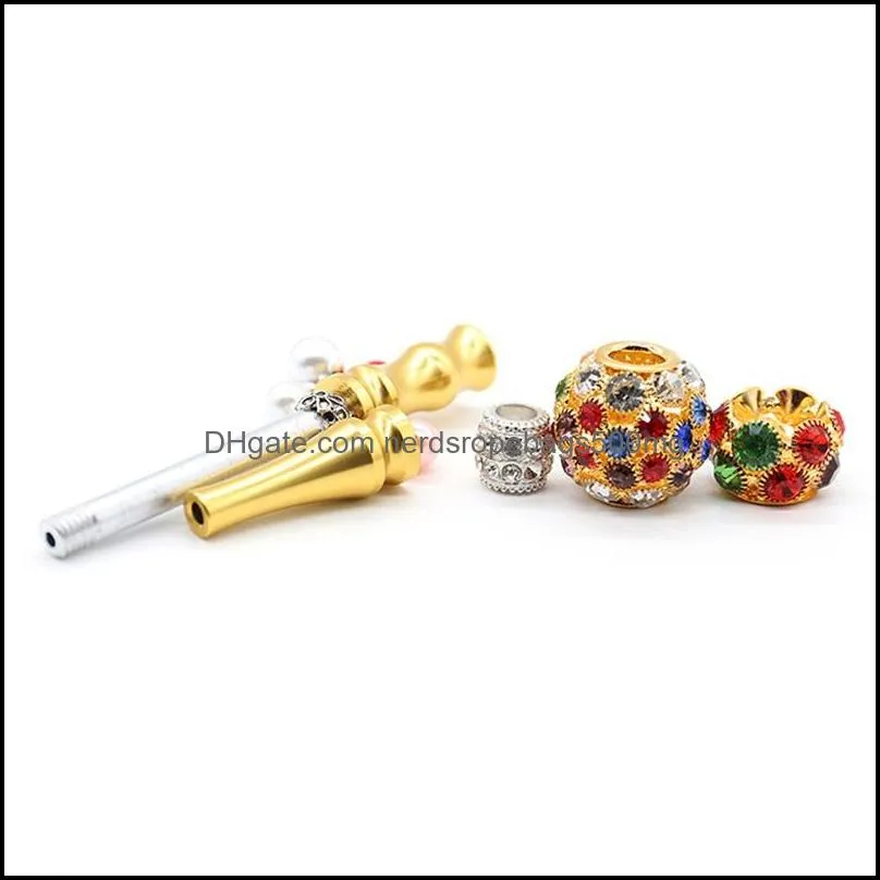 Metal Cigarette Holders Smoking Pipes Portable Hookah Shisha Tip Inlaid Rhinestone Mouth Smoke Filter Mouthpiece Drip Accessories 15kl