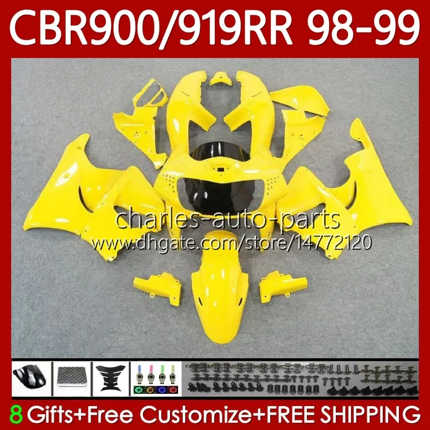 Kit carrosserie pour HONDA CBR919RR CBR 919RR 900RR CBR919 CBR900 RR 1998 1999 Carrosserie 127No.87 900CC 919CC CBR900RR 98-99 CBR 900 919 RR CC 98 99 ABS OEM Carénage Noir brillant