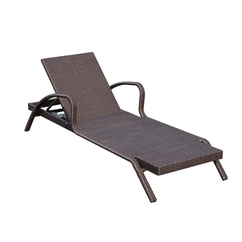 Camp Furniture Rattan Leisure Beach Chair Justerbar utomhus uteplats med en enda däck Terrass Poolstol