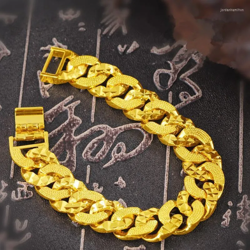 Link Chain Vintage Luxury 24k Gold Color Copper Cuban Armband Hip Hop Men Armband Bangle Man Accessory