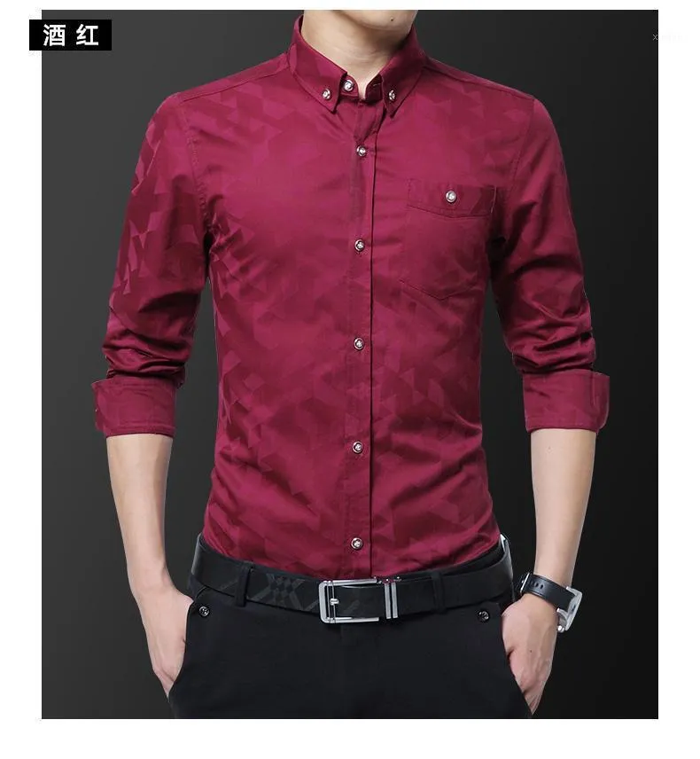 Compra Camisas Casuales Para Hombres Blusa De Negocios Hombres Ropa Vestido  Formal Para Hombre Slim Slim Manga De Manga Larga Tela Lámina Plaámica  Blanco Rojo Azul Tamaño M 5XL Barato | Entrega