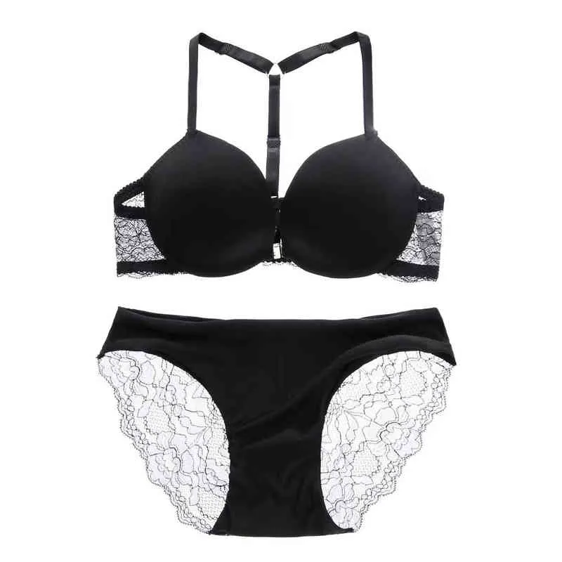 Sexy Deep V Bra And Panty Set Back With Lace Front Closure