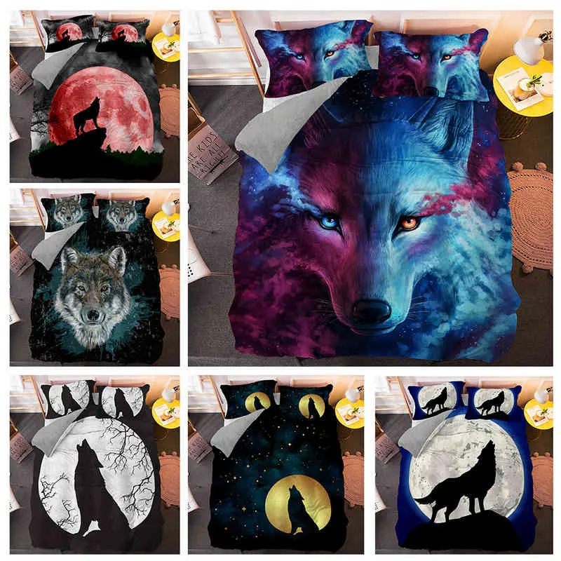 Masowe Wolf Wzory Zestawy pościeli Zestaw kołdry dla zwierząt Zestaw Queen King Size Cover Cover z poduszką 2/3pcs