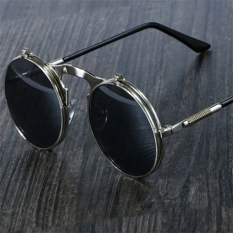 Retro Flip Round Sunglasses Men Women Metal Steampunk Style Sun Glasses Male Female Double Circular Clear Lens Eyeglasses 220629