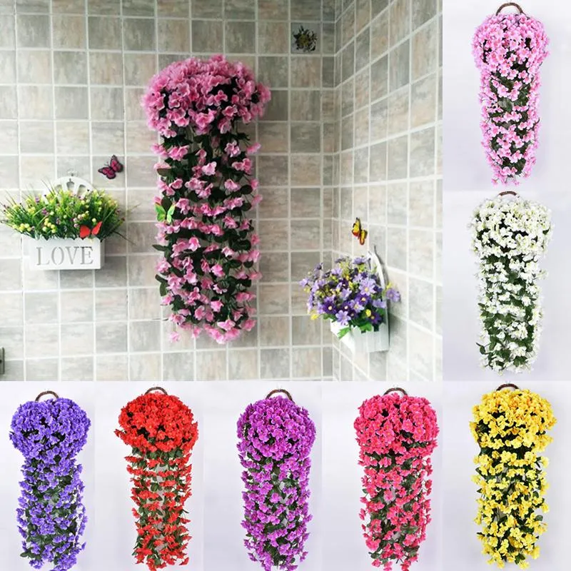 Dekorativa blommor kransar konstgjorda violetta blomma hängande vinstockar vägg balkong faux hem bröllop fest vardagsrum dekor blommor dekor