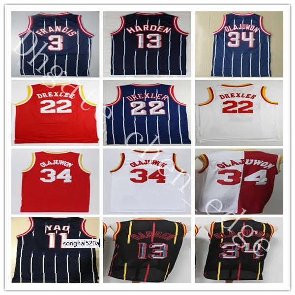 Retro Basketball James 13 Harden Jerseys Stitched Vintage Hakeem 34 Olajuwon Tracy Steve 1 McGrady 3 Francis Yao Clyde 11 Ming 22 D jerseys