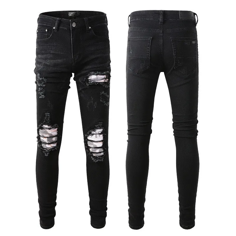 Ripped Knee Slim Straight Leg Jeans