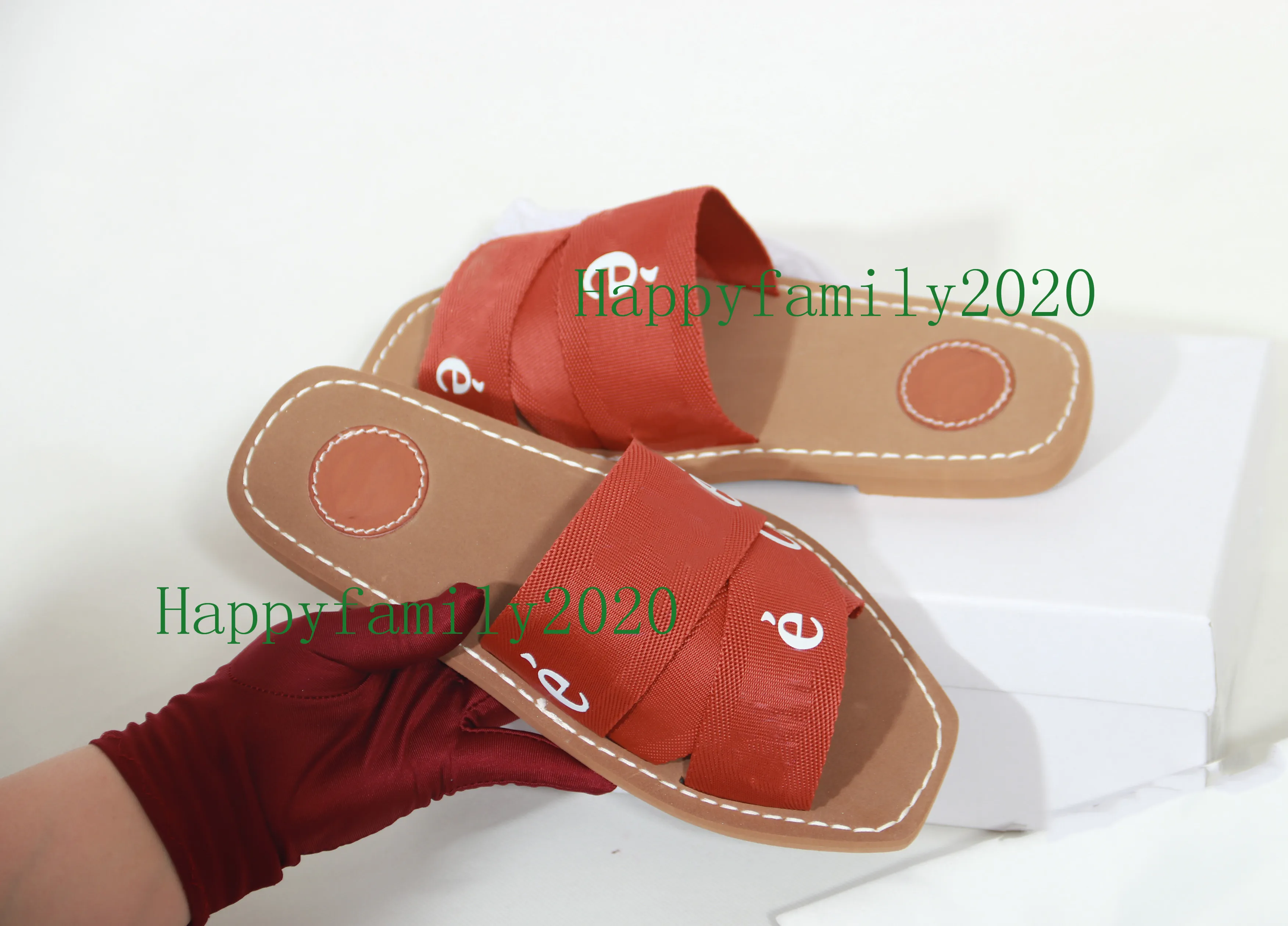 2022 Newest Branded Women Woody flat Webbing Slipper Designer Lady Womens Lettering Fabric Outdoor Leather Sole Slide Slides Slippers