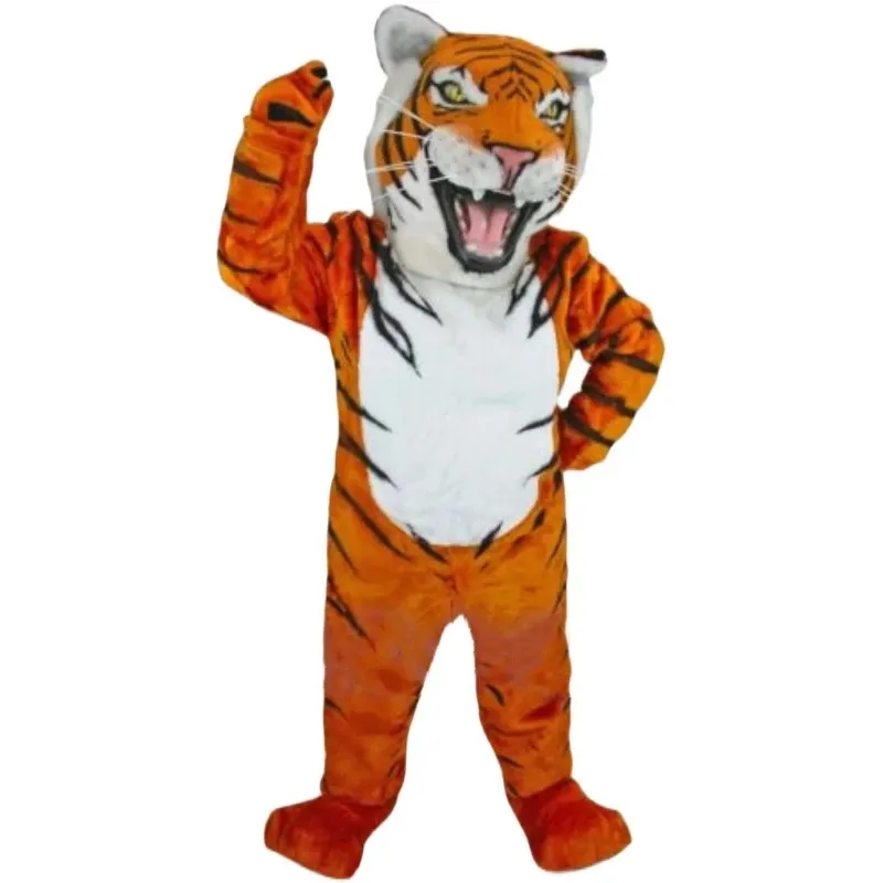 Disfraz de mascota de tigre peludo, traje de pelo largo, personaje de dibujos animados para adultos, vestido elegante, trajes de desfile de Anime de Navidad y Halloween
