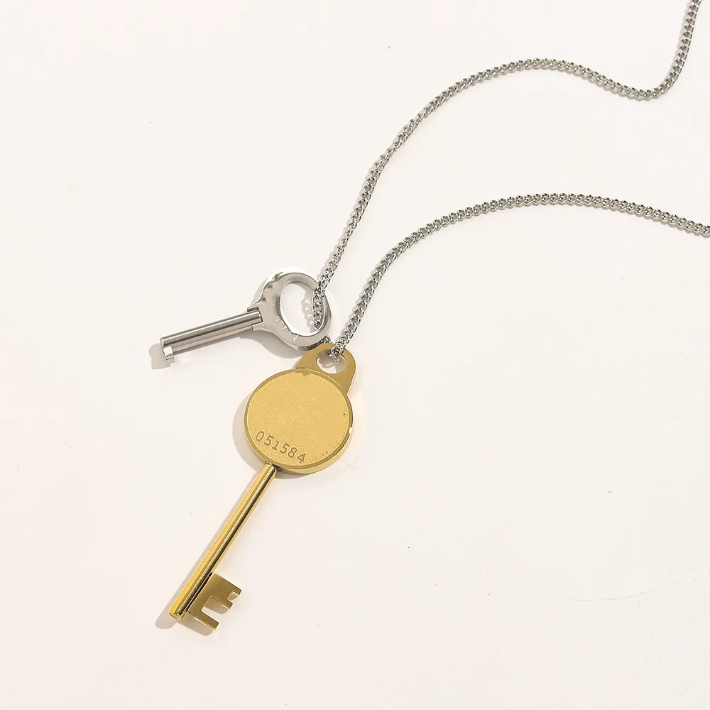 Stainless Steel Charm Key Pendant Necklace For Women Bohemian 