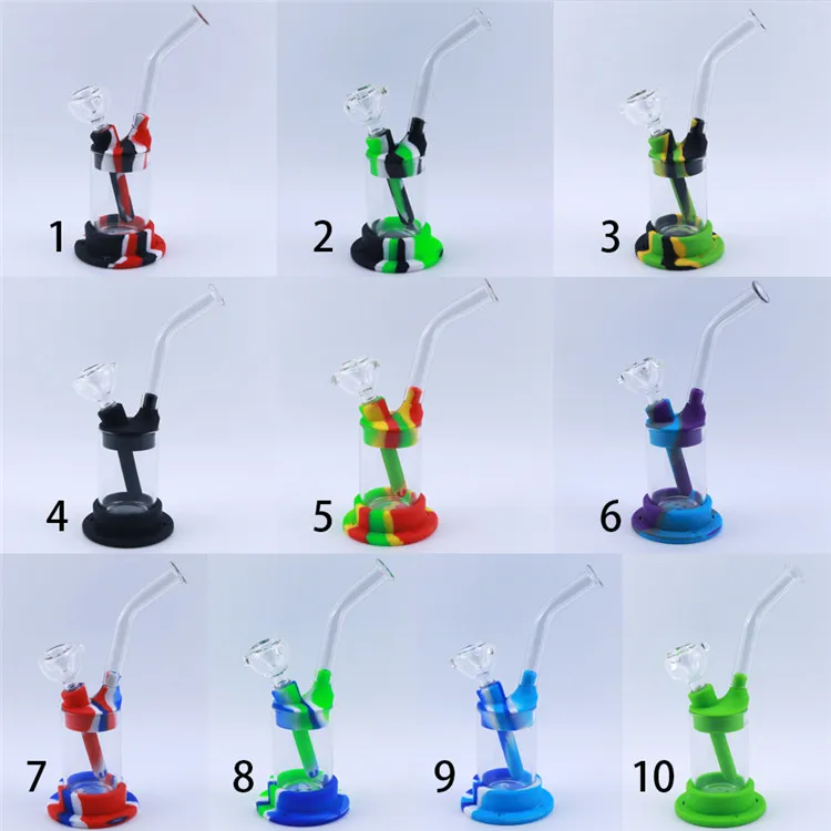 8.5'' LED Silicone Bong Hookah Thick Smoking Glass Water Pipes Non Fading Glow in the dark Colorful Shisha Dab Rig Bubbler Bongs With gift box