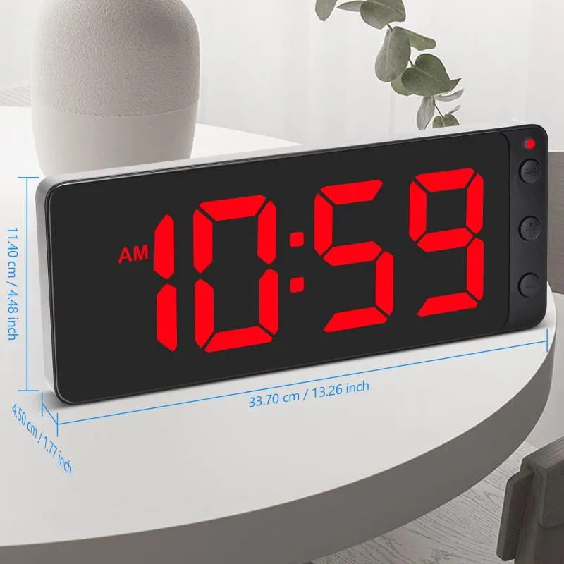 LIELONGREN Reloj de pared digital LED con pantalla grande, dígitos grandes,  atenuación automática, formato de 12/24 horas, respaldo de batería, reloj