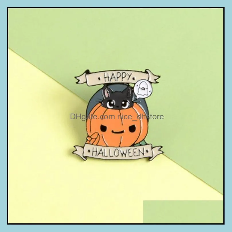 happy halloween enamel pin custom coffee moon ghost pumpkin umbrella brooches backpack clothes lapel pin fun badge jewelry gift