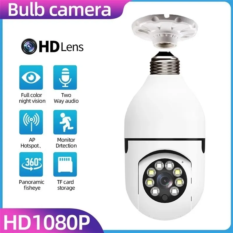 Caméra de Surveillance sans fil 1080P suivi automatique caméra IP Wifi PTZ Vision nocturne caméra de vidéosurveillance sécurité bébé moniteur E27 Interface