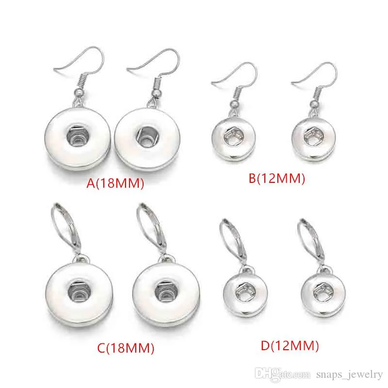 실버 도금 12mm 18mm 스냅 버튼 DANGLE EARRISS for Women Snaps Buttons Jewelry