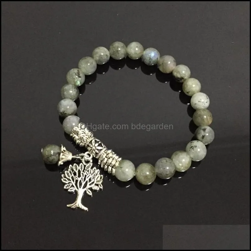 charm bracelets natural labradorite stone bangles mala beads real tree reiki healing meditation energy women mencharm