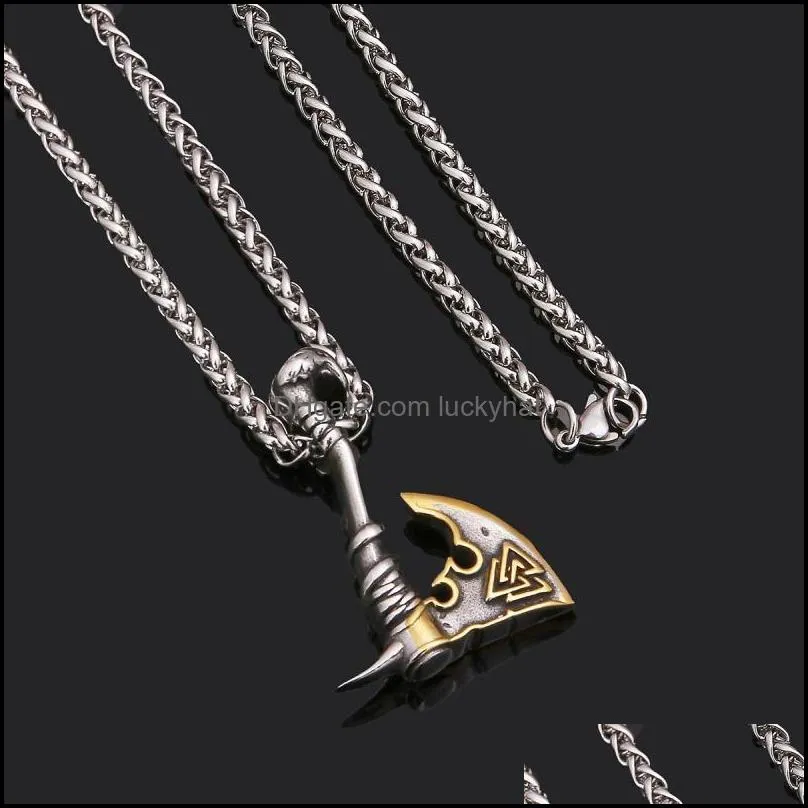 Pendant Necklaces Viking Ornament Hip Hop Necklace Stainless Steel Axe Cross-Border Titanium Orchid Chain MenvikingPendant