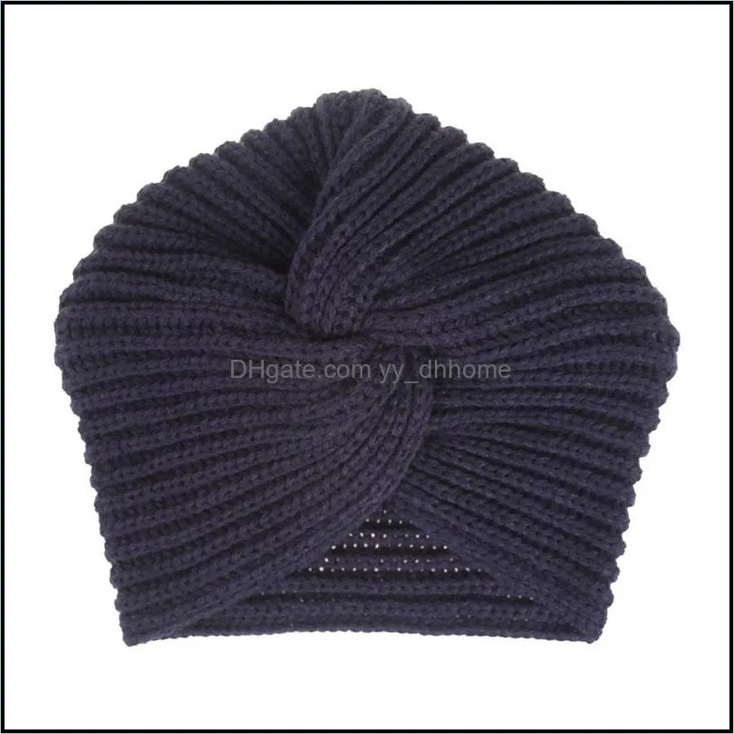 fashion winter women girl warm knitted beanie solid color turban hats headband cross head wrap caps