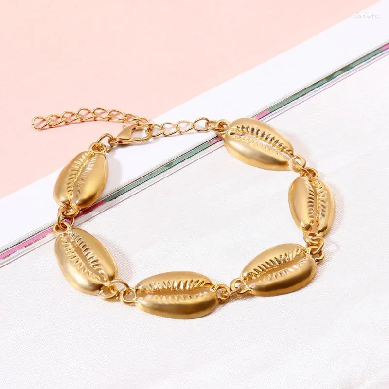 Cadeia de link Fashion Fashion Gold Color Paua Genuine Cowrie Sea Shell Bracelet Boho Ajustável para mulheres meninas