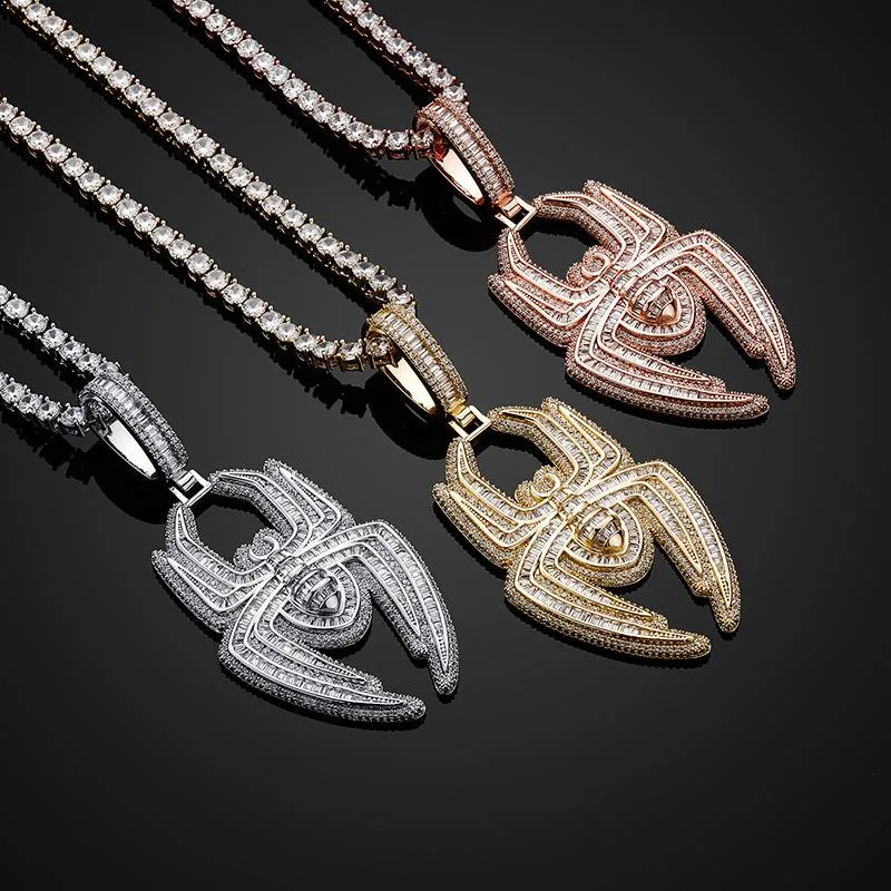 Pendant Necklaces Hip Hop Claw Setting 3A CZ Stone Bling Iced Out Big Spider Animal Pendants For Men Rapper Jewelry GiftPendant