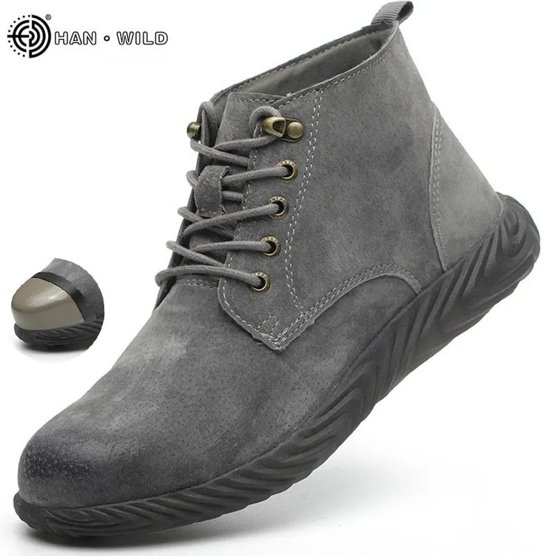 Hommes Bottes De Travail De Mode En Plein Air En Acier Toe En Cuir De Vache En Acier Toe Chaussures Hommes Anti Slip Anti-crevaison Chaussures De Sécurité Boot Homme Y200915