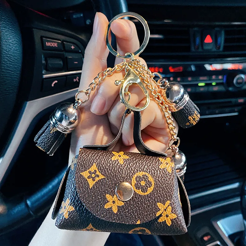 Brown Flower Plaid Leather Keychain With Tassel And Key Chain Coin Purse Mini Storage Handbag Accessory From Yambags 2.68 DHgate.Com