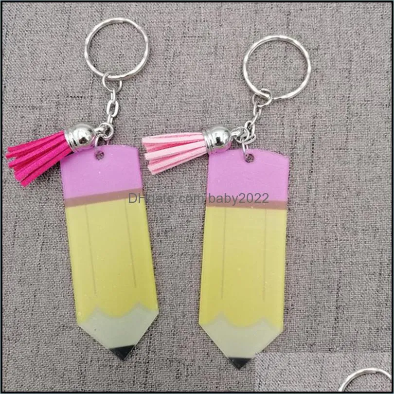 jewelry creative teachers day keychain fashion acrylic pencil dangle charms key ring personalize with small tassel keyring festival party gift