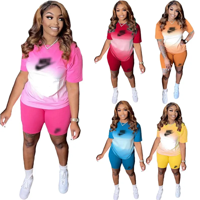 Traccettaci di design Women Women Set Two Piece Summer Tie Dye Stampa Outfit Cash Shorts Shorts Sport Sport Suit Fashion O-Neck K260