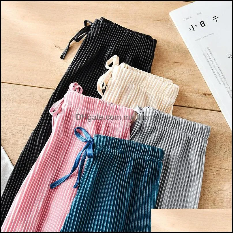 style pleated wide-leg girls trousers summer comfortable chiffon children ice silk nine cent pants refreshing clean multicolor 1643 b3