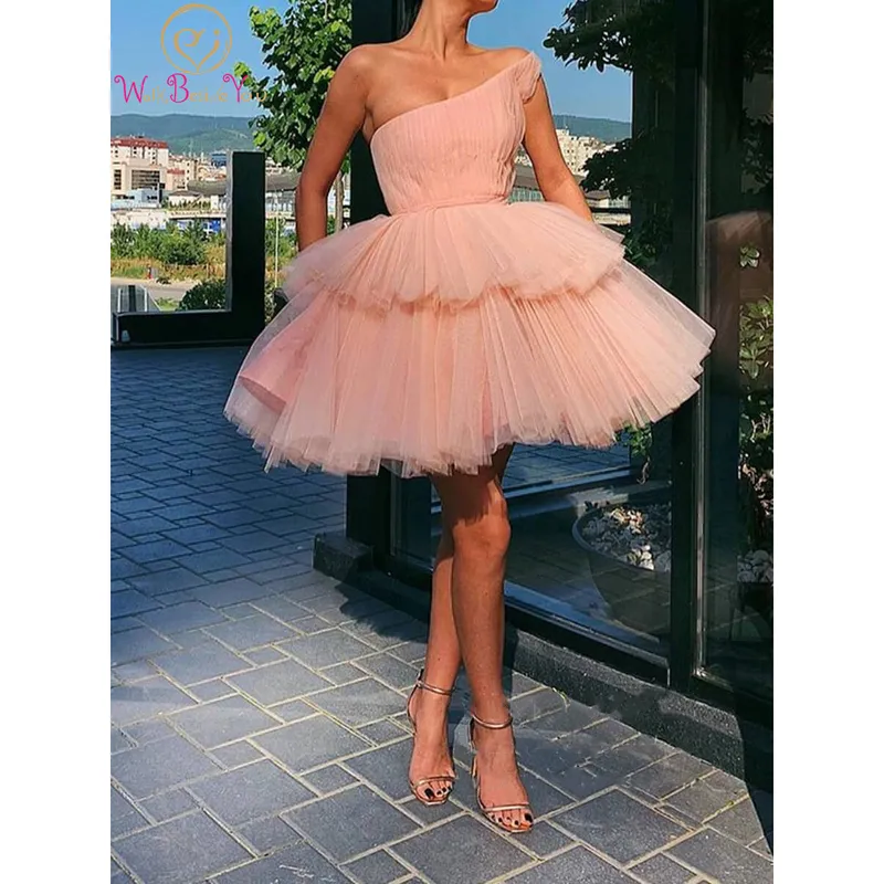 Partykleider One-Shoulder-Abschlussballkleider Kurze errötende rosa Heimkehrkleider 220823