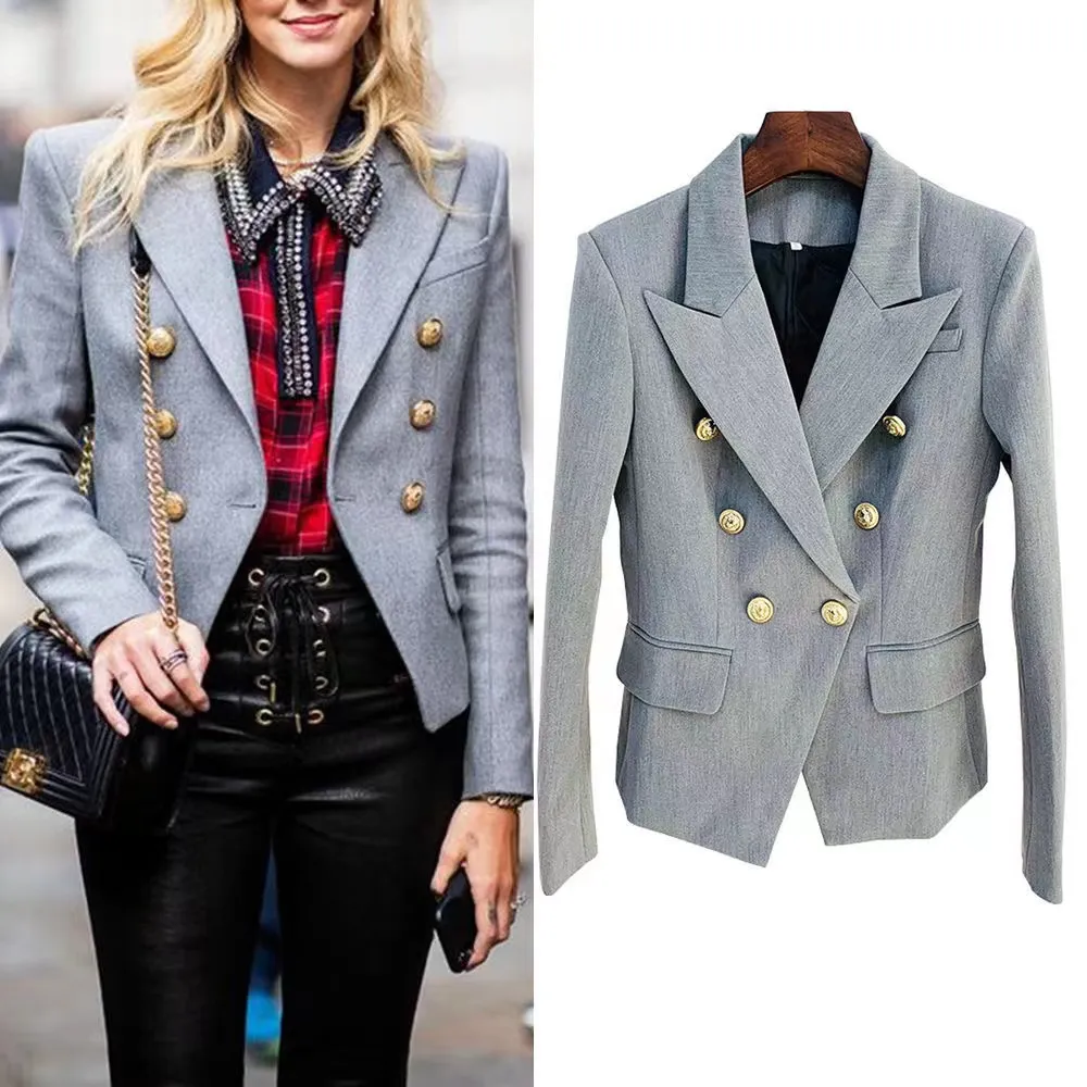 B062 Women's designer blazers Clothing Tide Brand High-Quality Retro Fashion designer Gray Series Jacket Lion Double-Breasted Slim Plus Size