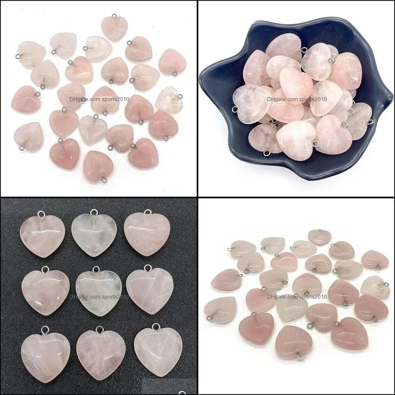 15mm 20mm rose quartz natural stone charms crystal heart pendants trendy jewelry making wholesale