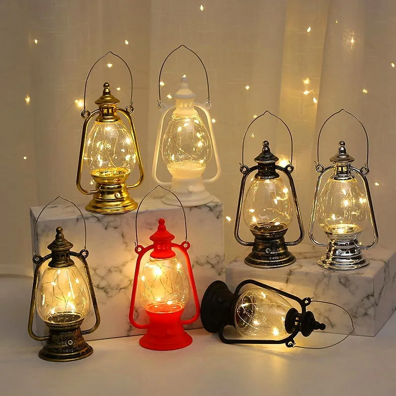 Fournitures de fête Portable Rétro LED Poney Lanterne Vintage Rustique Halloween Noël Romantique Lumières Décoratives avec Cintre