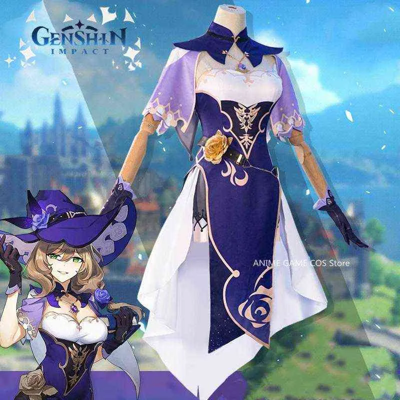 Anime Genshin Impact COS LISA Magician Sustown bibliotekarz Lisa Cosplay Costume for Woman Full Set Rola Halloween odgrywa J220720